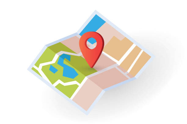 Map icon isometric with destination location pin pointer illustration flat